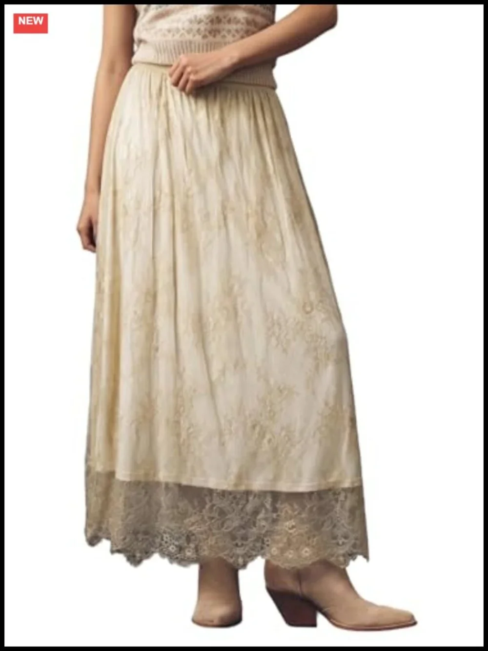 Boho Lace Maxi Skirt A-Line Flowy Long Skirt for Casual Wedding Guest